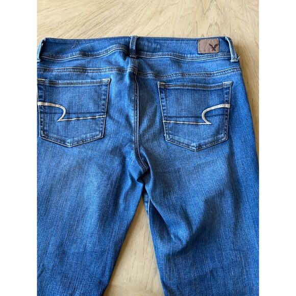 Y2K American Eagle Super Stretch Kick Boot Jeans Womens 12 Angle Wings SHORT 90s - Picture 9 of 9